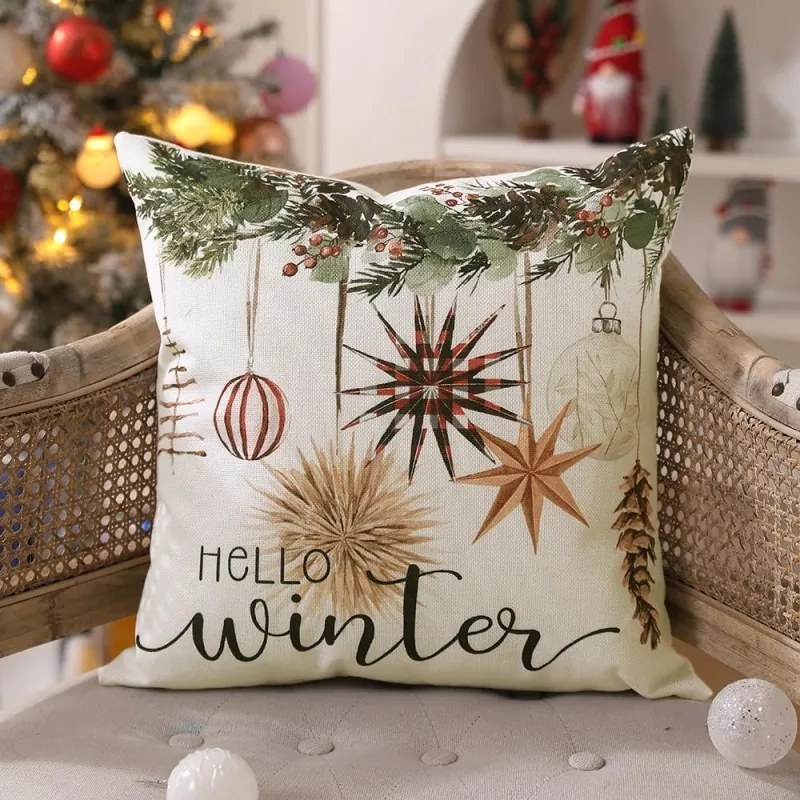 Fata de perna de Craciun BOHO WINTER 45x45 cm, crem