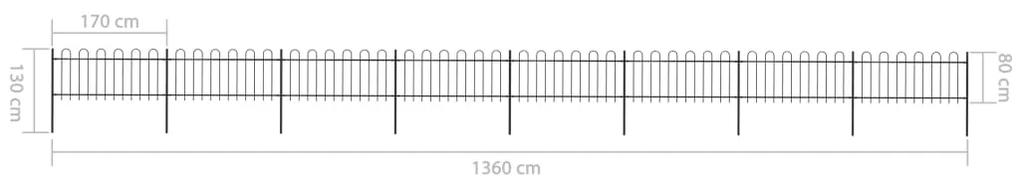 Gard de gradina cu varf curbat, negru, 13,6 x 0,8 m, otel 1, 0.8 m, 13.6 m
