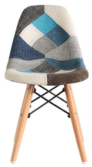 SCAUN JOY, MODEL PATCHWORK DENIM, SEZUT TAPITAT TEXTIL, PICIOARE LEMN