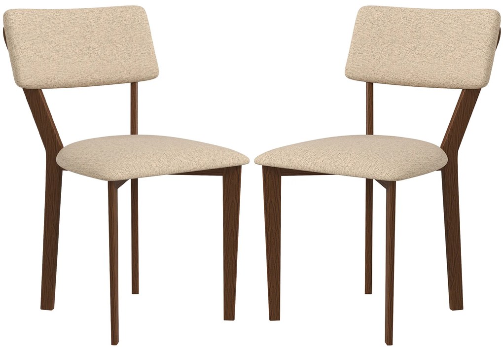 HOMCOM Set de 2 scaune de masă, scaune de bucătărie cu spătar, picioare din lemn, material textil aspect lin 49 x 56 x 85 cm bej | Aosom Romania