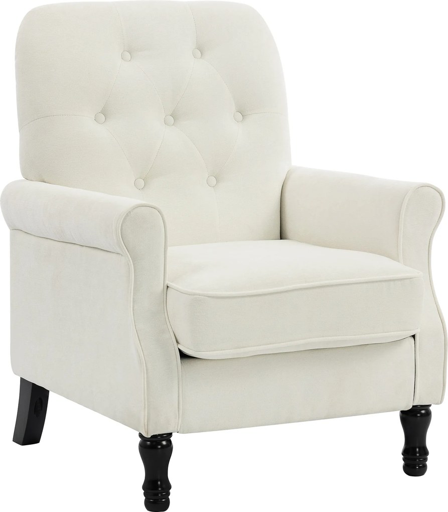 HOMCOM Fotoliu de salon, canapea 1 loc cu șezut căptușit gros, pernă cu arcuri, țesătură tip in, 69x75x90cm, crem | Aosom Romania