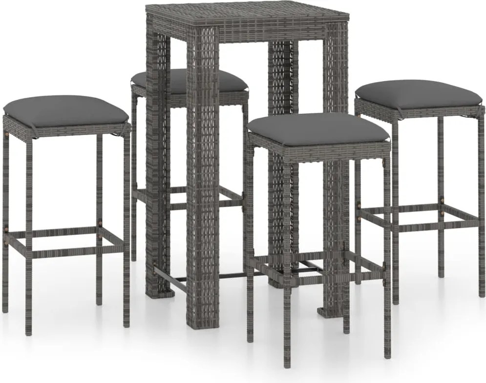 vidaXL Set mobilier bar de grădină cu perne, 5 piese, gri, poliratan