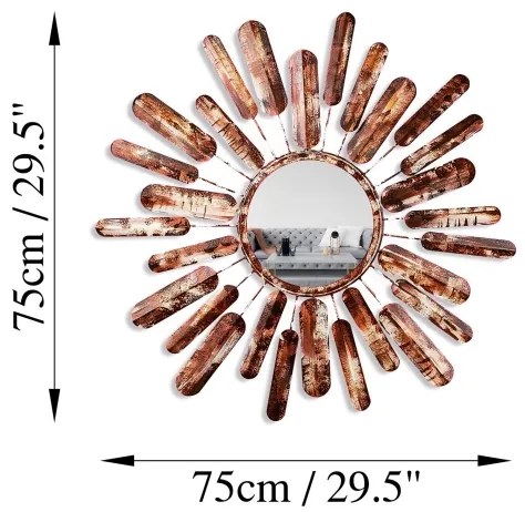 Oglindă de perete SUN d. 75 cm maro