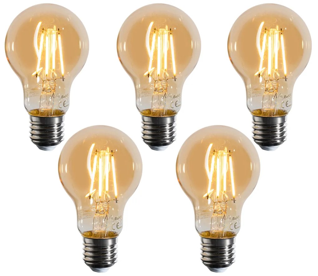 Set de 5 becuri LED E27 dimabile A60 aurii 4W 420 lm 2200K