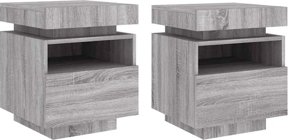 vidaXL Noptiere cu lumini LED, 2 buc., sonoma gri, 40x39x48,5 cm