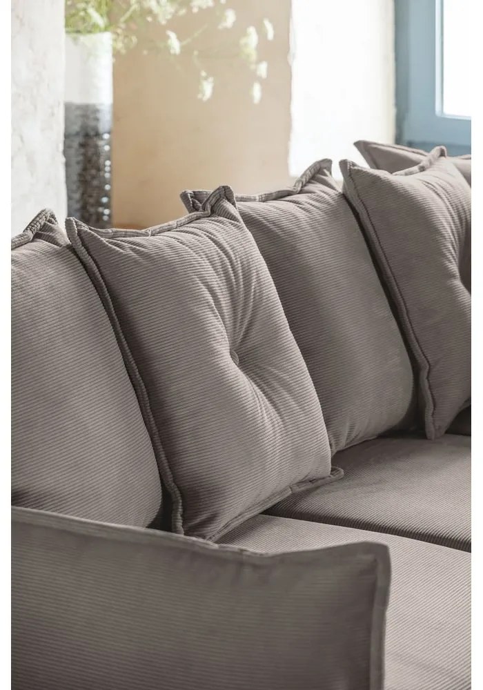 Colțar maro deschis extensibil cu tapițerie din catifea reiată (colț dreapta) Lazy Lukka – Miuform