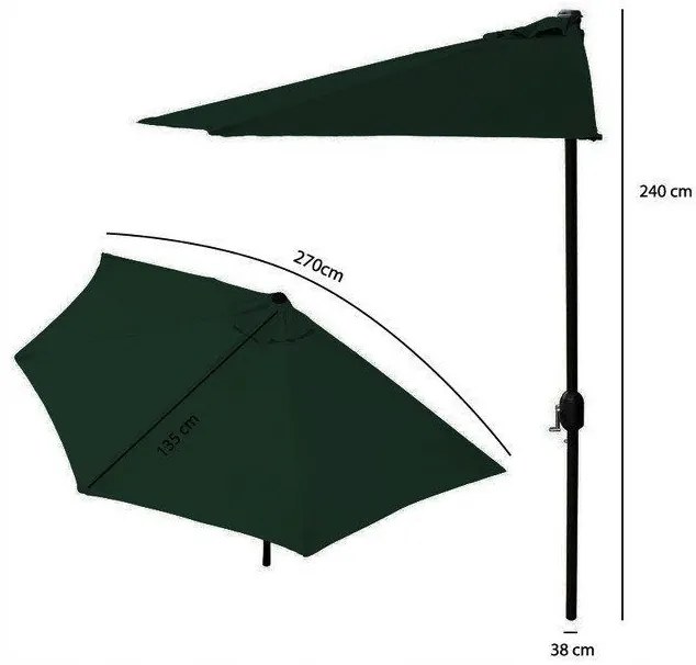 Umbrelă pentru soare de grădină semicirculară verde închis