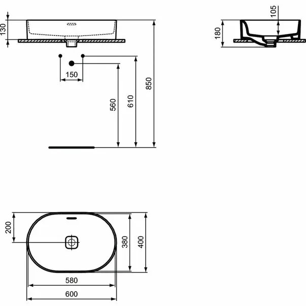 Lavoar pe blat Ideal Standard Strada II oval 60x40 cm