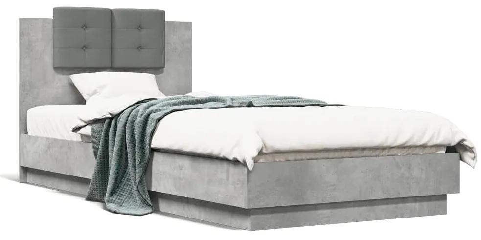 3209936 vidaXL Cadru de pat cu tăblie gri beton 100x200 cm lemn prelucrat