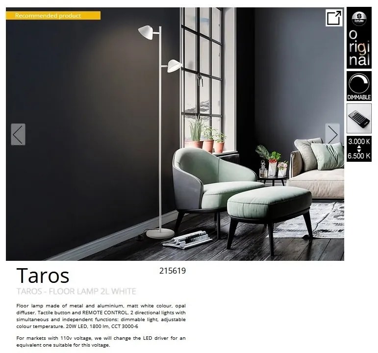 Lampadar/Lampa de podea LED design modern Taros alb