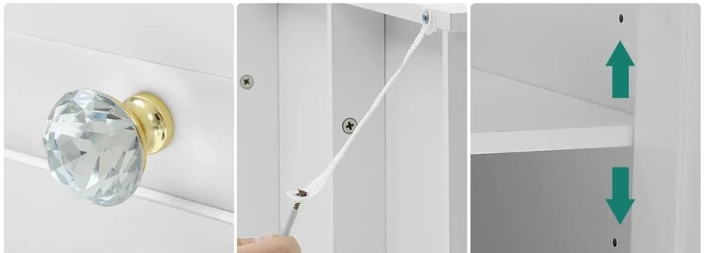 SEA498 - Set Masa toaleta 90 cm, cosmetica machiaj, oglinda cu LED, masuta vanity cu Priza, USB si Suport Uscator par - Alb