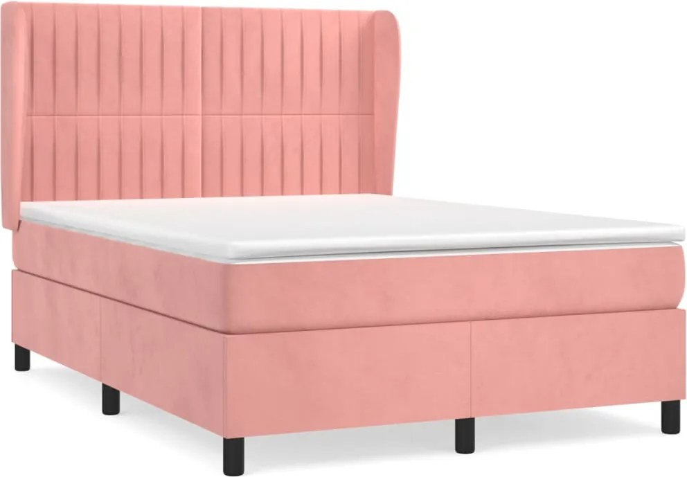 vidaXL Pat box spring cu saltea, roz, 140x200 cm, catifea