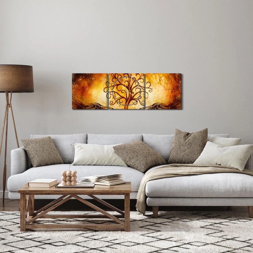 Tablou natural abstract cu copac (cu ceas) (90x30 cm)