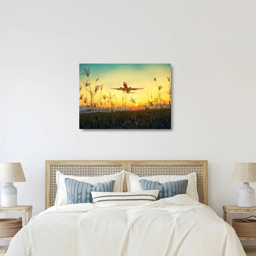Tablou pe sticlă cu avion zburând (70x50 cm)