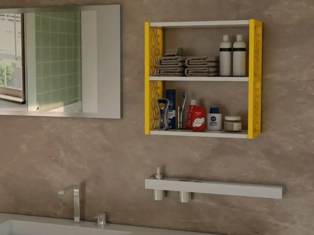 Raft de perete din PAL/PPE, Lulu Homs, alb-galben, 50 x 45 x 20 cm