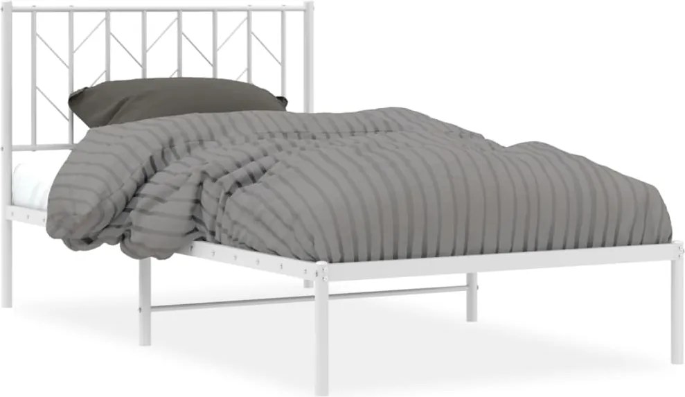 vidaXL Cadru de pat metalic cu tăblie, alb, 100x190 cm