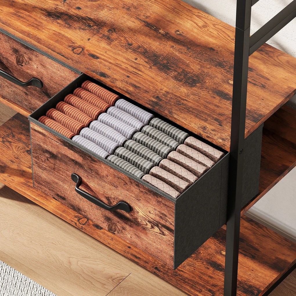 HOMCOM Mobilier de intrare 6 în 1 cuier bară pentru haine raft 2 sertare 10 cârlige 80 x 30 x 180 cm maro rustic | Aosom Romania