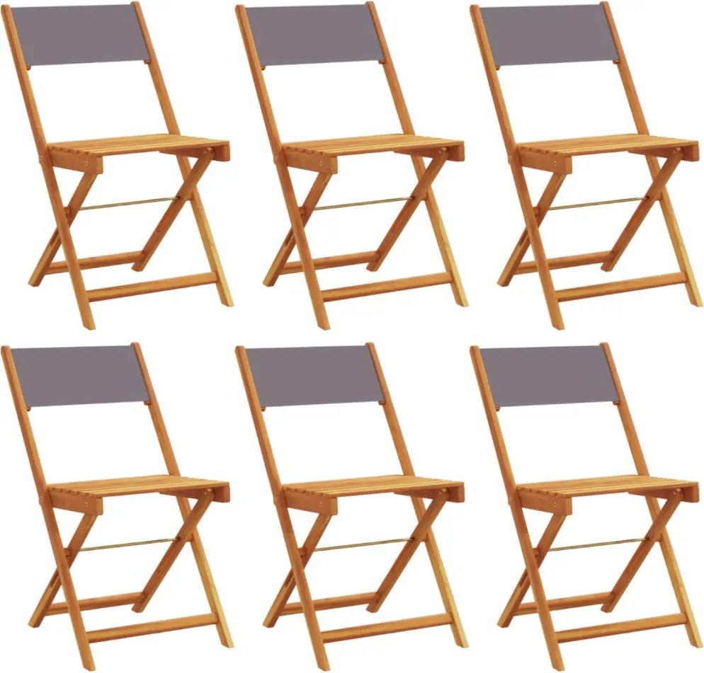 vidaXL Scaune de grădină pliabile 6 buc., textil antracit/lemn masiv