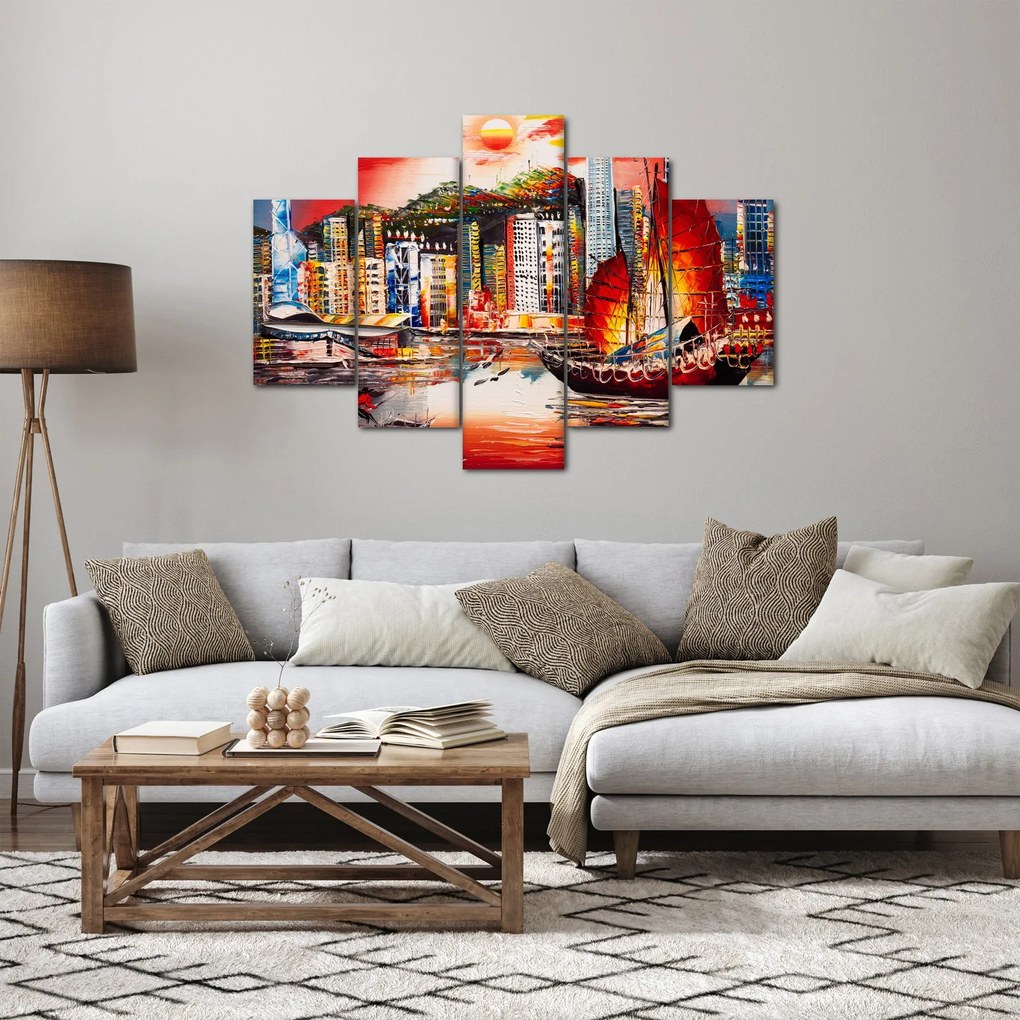 Tablou - Victoria Harbour, Hong Kong, pictură în ulei (150x105 cm)