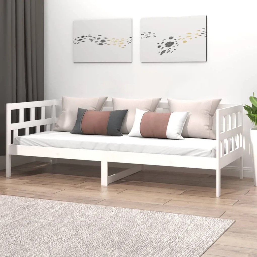832684 vidaXL Pat de zi, alb, 90x190 cm, lemn masiv de pin