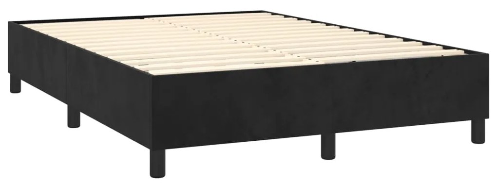 Pat box spring cu saltea, negru, 140x190 cm, catifea Negru, 140 x 190 cm, Benzi orizontale