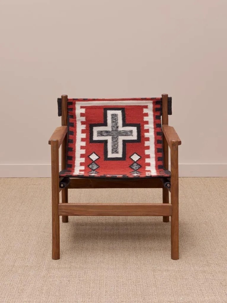 Fotoliu lounge kilim din lână și bumbac cu structură din lemn de acacia, „Frontierra”