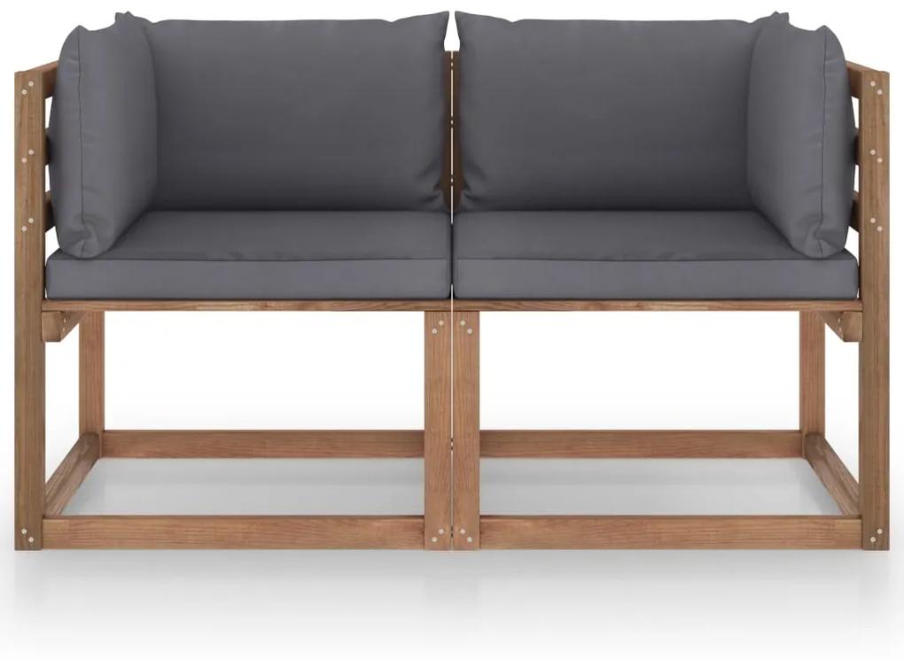 Canapea de gradina paleti, 2 locuri, perne antracit, lemn pin