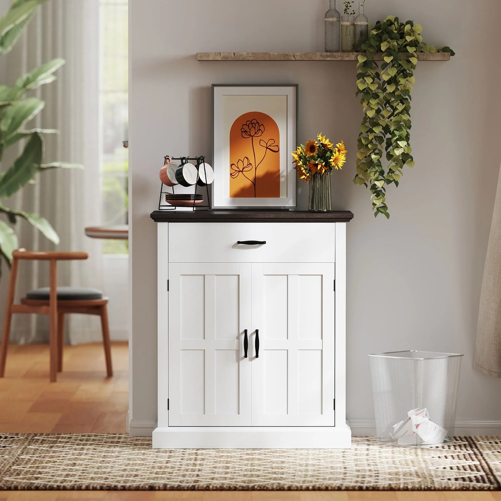 HOMCOM Bufet pentru Living Rustic cu 2 Uși 1 Sertar Raft Reglabil pentru Hol Intrare Alb 75,2x40x91,5 cm | Aosom Romania