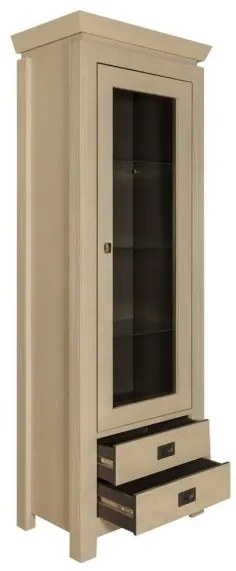 Vitrina Casablanca, 1 Usa si 2 Sertare, Crem Dune si Interior Negru, 67.5 Cm