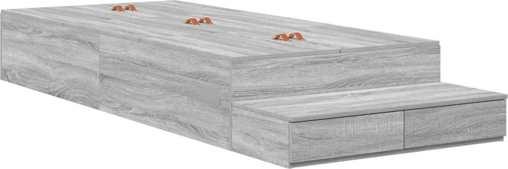 vidaXL Cadru de pat cu depozitare Gri Sonoma 90 cm Lemn compozit