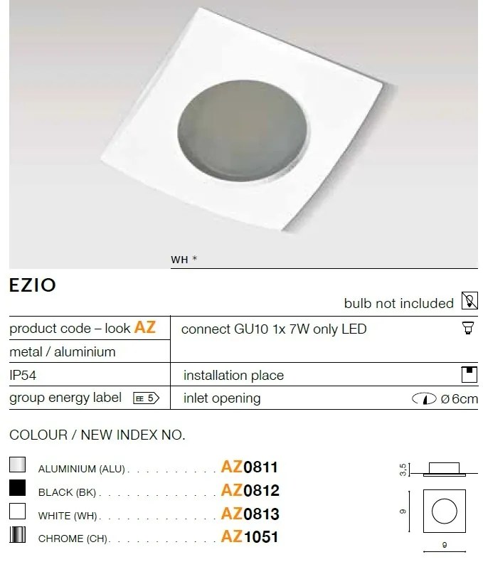 Spot pentru baie incastrabil Ezio 1 aluminiu