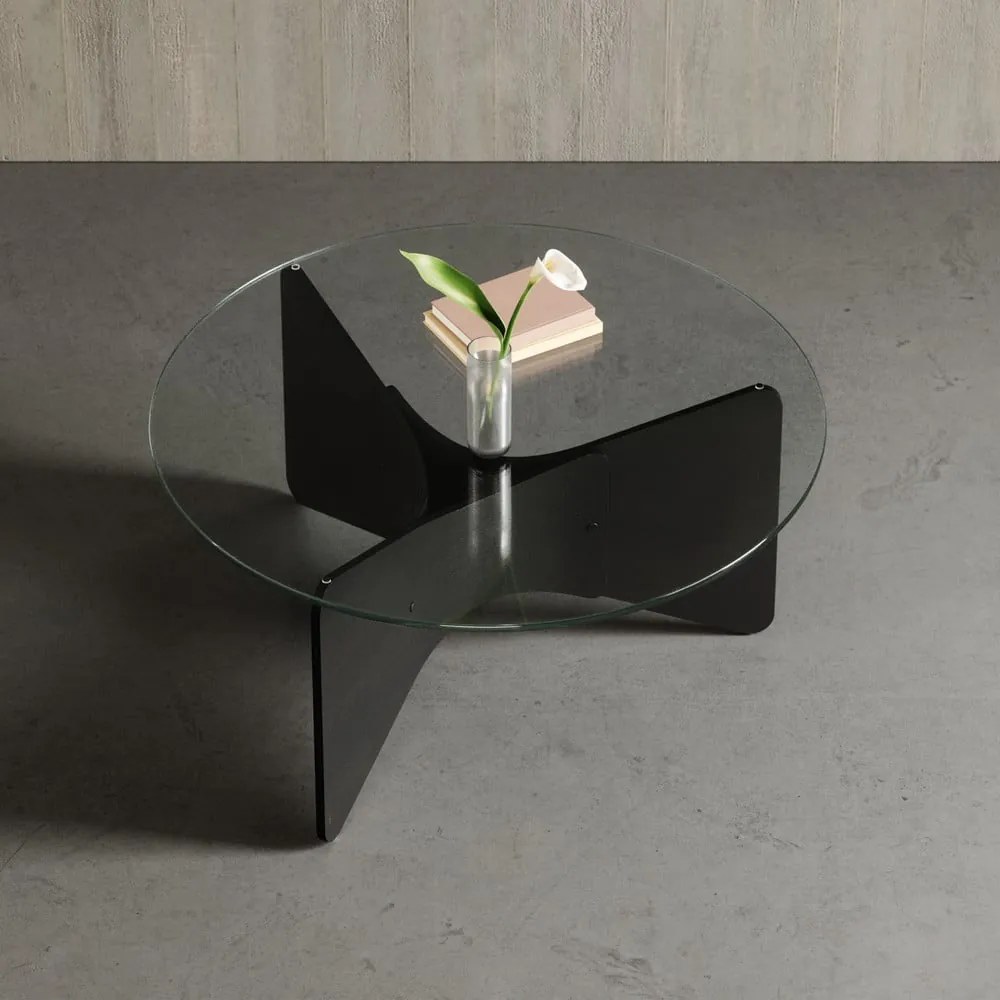 Măsuță de cafea neagră rotundă cu blat din sticlă 87x87 cm Madera – Umbra