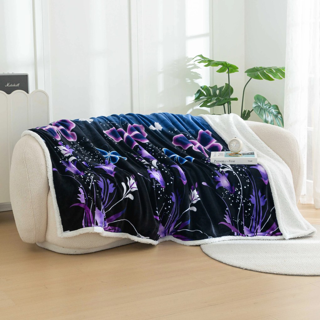 Patura miel din microplus VIOLET BUTTERFLY albastru inchis Dimensiune: 160 x 200 cm