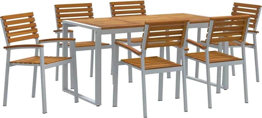 vidaXL Set de masă pentru grădină 7 pcs Gri Lemn Solid de Acacia