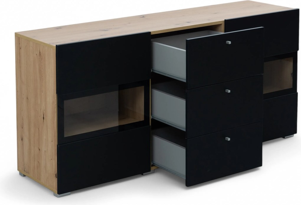Comodă Baros 26 132 cm - stejar artizanal / negru mat