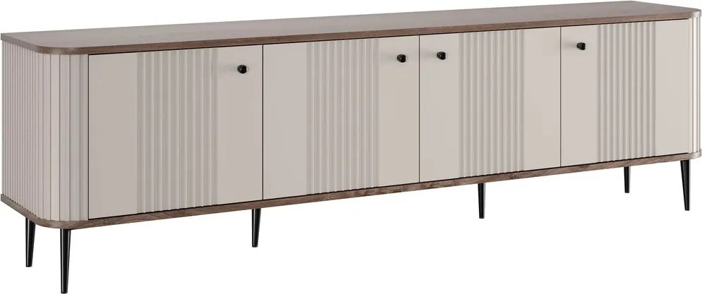 Dulap TV Vesper 4D 187 cm - cașmir / nuc / picioare negre