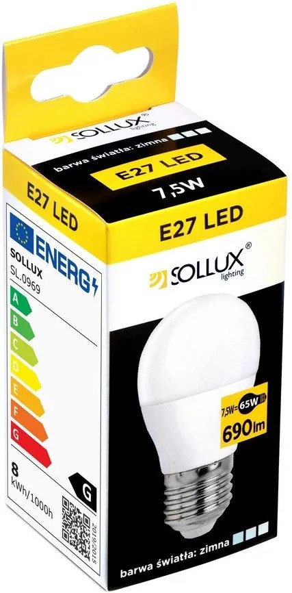 Bec LED E27, cu lumină neutră 7,5 W – Sollux