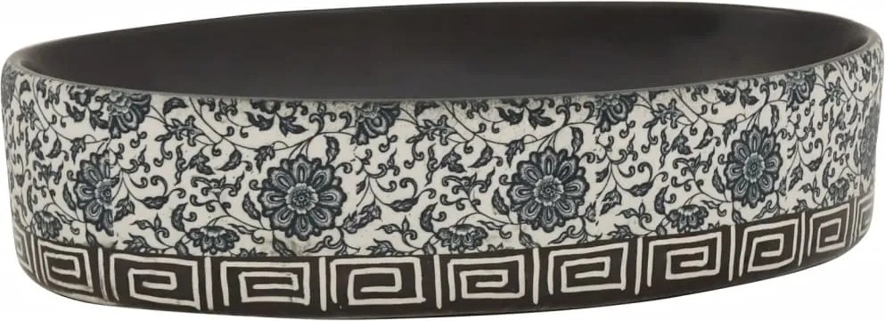 vidaXL Lavoar de blat negru și albastru 56,5x36,5x13,5cm ceramică oval