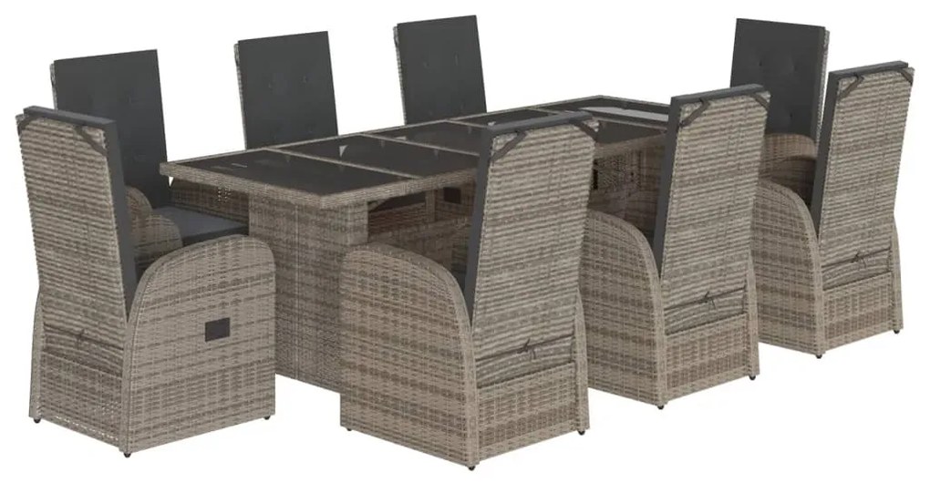 3277619 vidaXL Set mobilier grădină cu perne, 9 piese, gri, poliratan