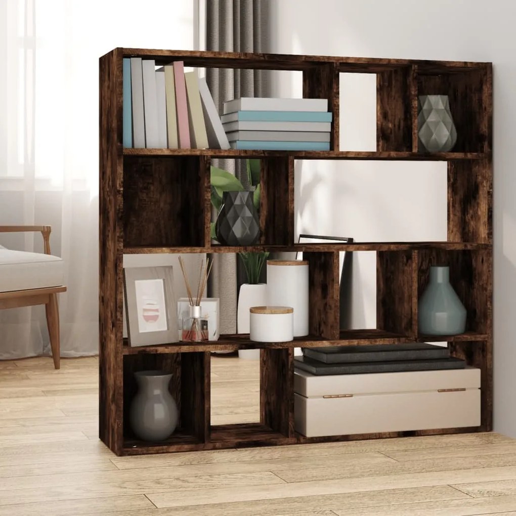 Bibliotecă/separator de cameră, stejar fumuriu, 105x24x102 cm