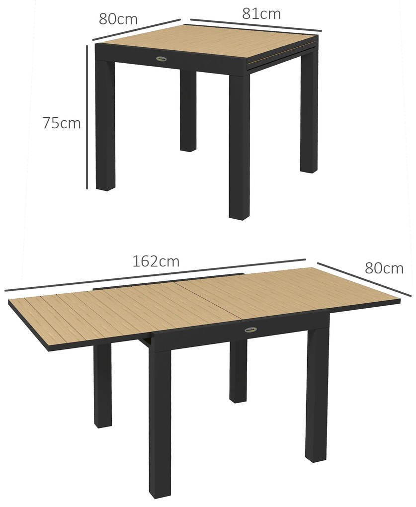 Outsunny Masă extensibilă pentru terasă, cu 4-6 locuri, 81-162 cm | Aosom Romania