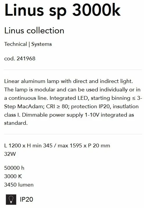 Lustra LED suspendata liniara modulara LINUS SP 3000K WH