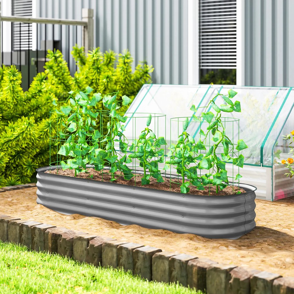 Outsunny Pat înalt pentru plante, pat modular înălțat, muchii protejate, design fără fund,  195 x 62 x 30 cm, Argintiu | Aosom Romania