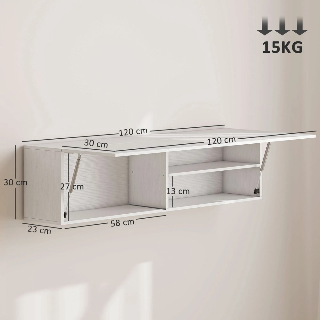 HOMCOM Dulap de Baie Montat pe Perete, Dulap Suspendat Modern cu Ușă Soft Close, 2 Compartimente și Raft Reglabil, pentru Living și Hol, Economisire Spațiu, 120x23x30 cm, Alb | Aosom Romania