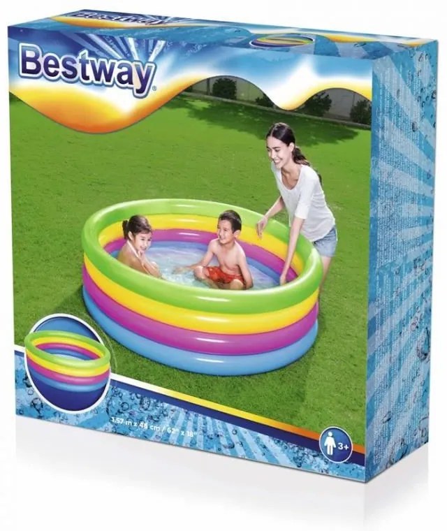 Piscina gonflabila pentru copii, rotunda, curcubeu, 157x46 cm, bestway rainbow