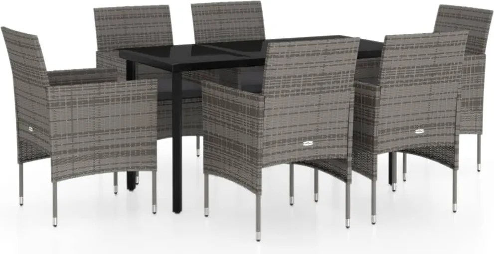 vidaXL Set de servit masa pentru grădină, 7 piese, gri și negru