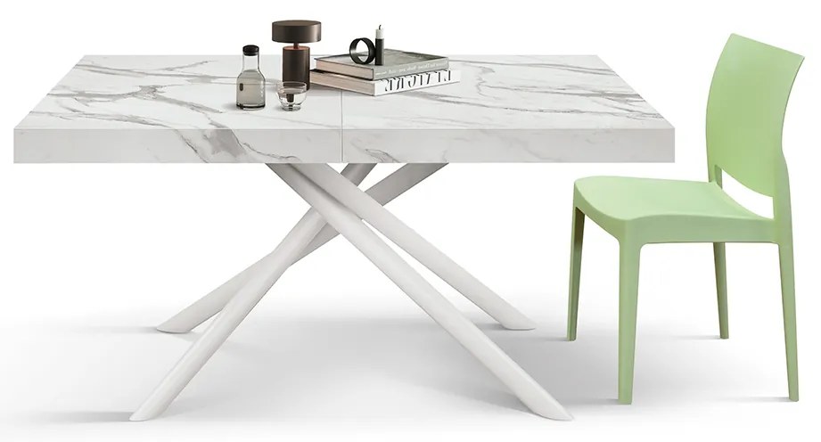Masa extensibila Menego, blat ALB MARMORAT - 160 cm / 90 cm / h 77 - ALB