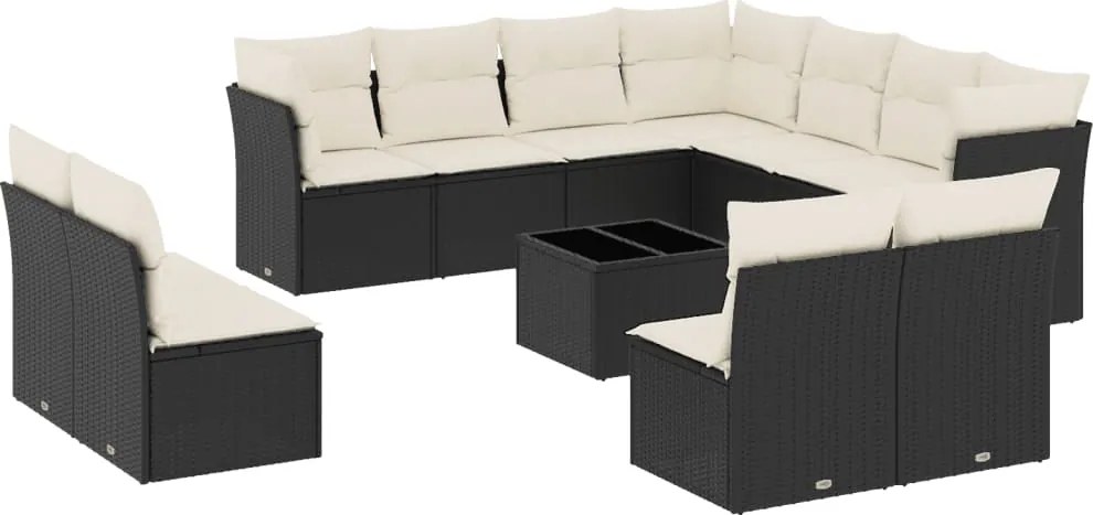 vidaXL Set canapele de grădină, 12 piese, cu perne, negru, poliratan