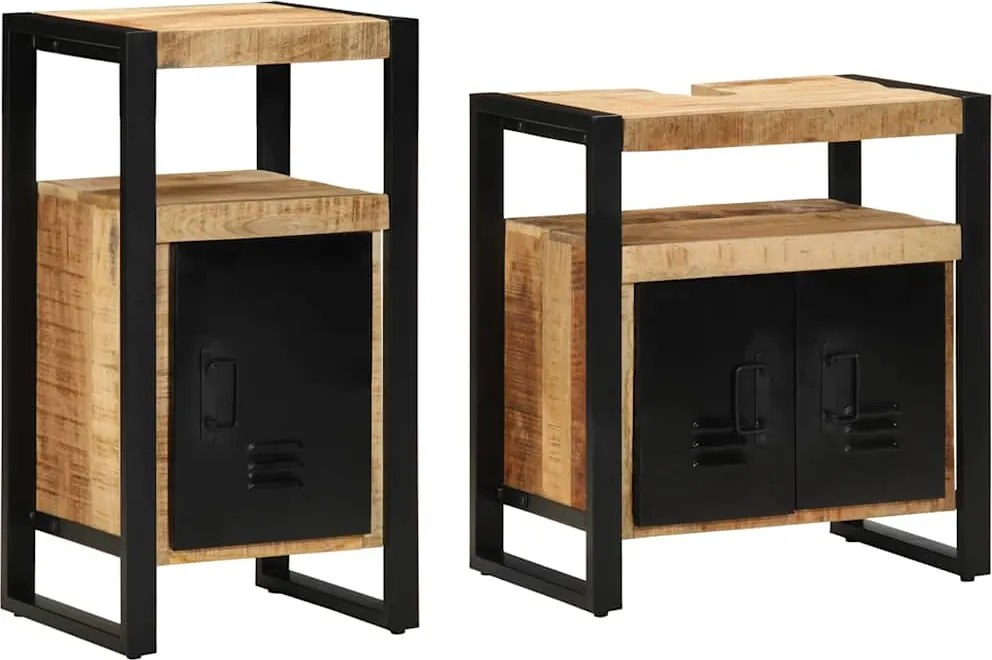 vidaXL Set de mobilier pentru baie 2 pcs Lemn de mango solid și brut