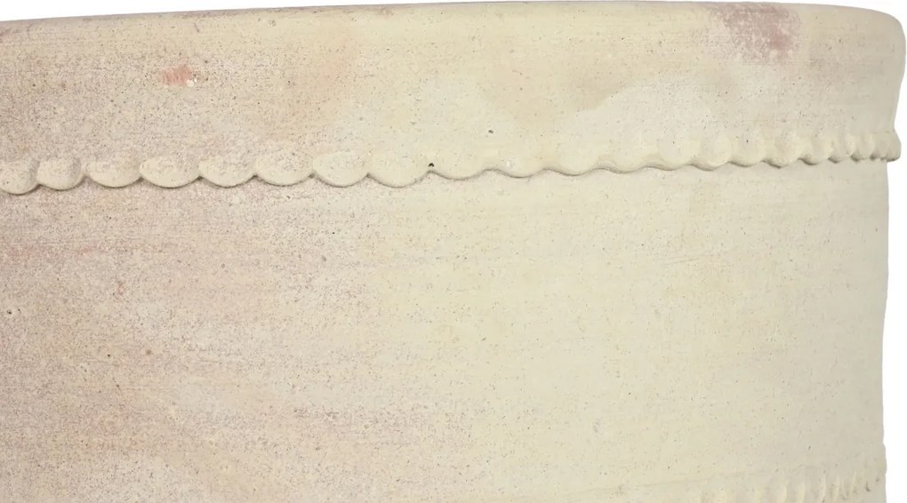 Ghiveci decorativ din teracotă artizanală, finisaj craft brut alb-crem, 52×52×60 cm, „Jerba"